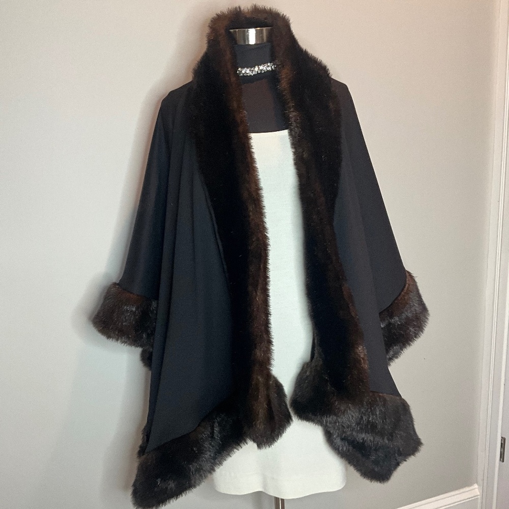 *Faux Fur Trimmed Black Wrap*